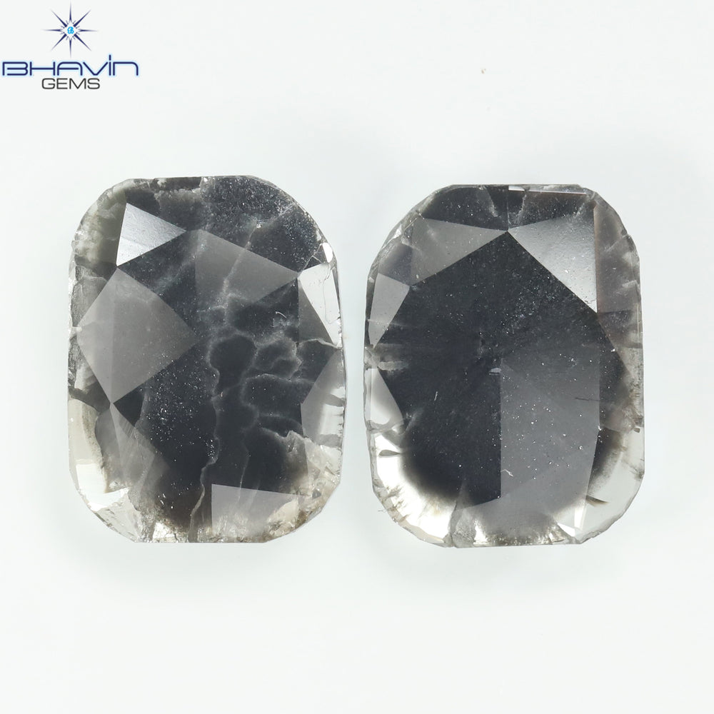 1.68 CT/2 Pcs Slice Shape Natural Diamond Salt And Pepper Color I3 Clarity (9.59 MM)