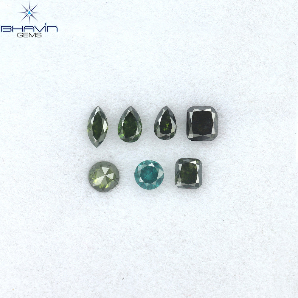 0.83 CT/7 Pcs Mix Diamond Natural Diamond Green-Blue Diamond Clarity SI (4.20 MM)