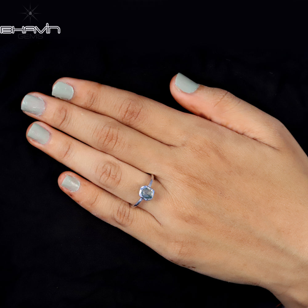 Rough Diamond Natural Diamond Ring Blue Color Gold Ring Engagement Ring