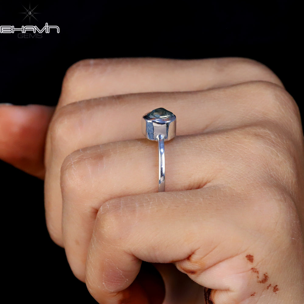 Rough Diamond Natural Diamond Ring Blue Color Gold Ring Engagement Ring