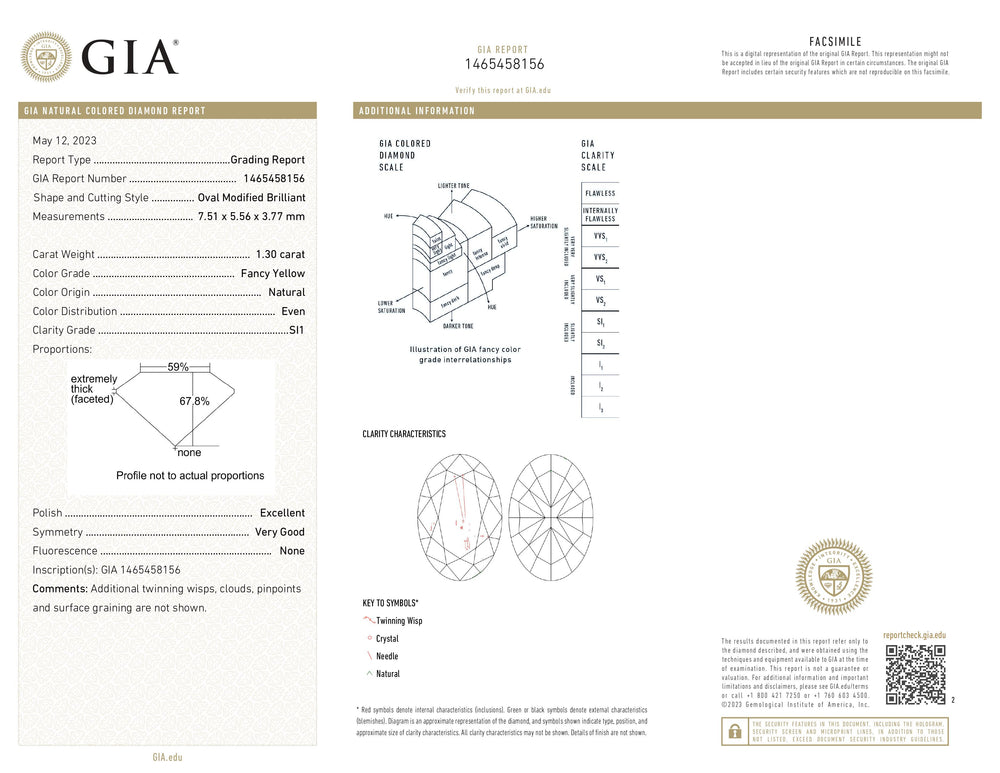 GIA Certified 1.30 CT Oval Shape Natural Diamond Yellow Color SI1 Clarity (7.51 MM)