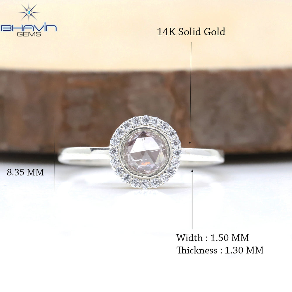 Round Rose Cut Diamond Natural Diamond Ring Pink Color Gold Ring Engagement Ring