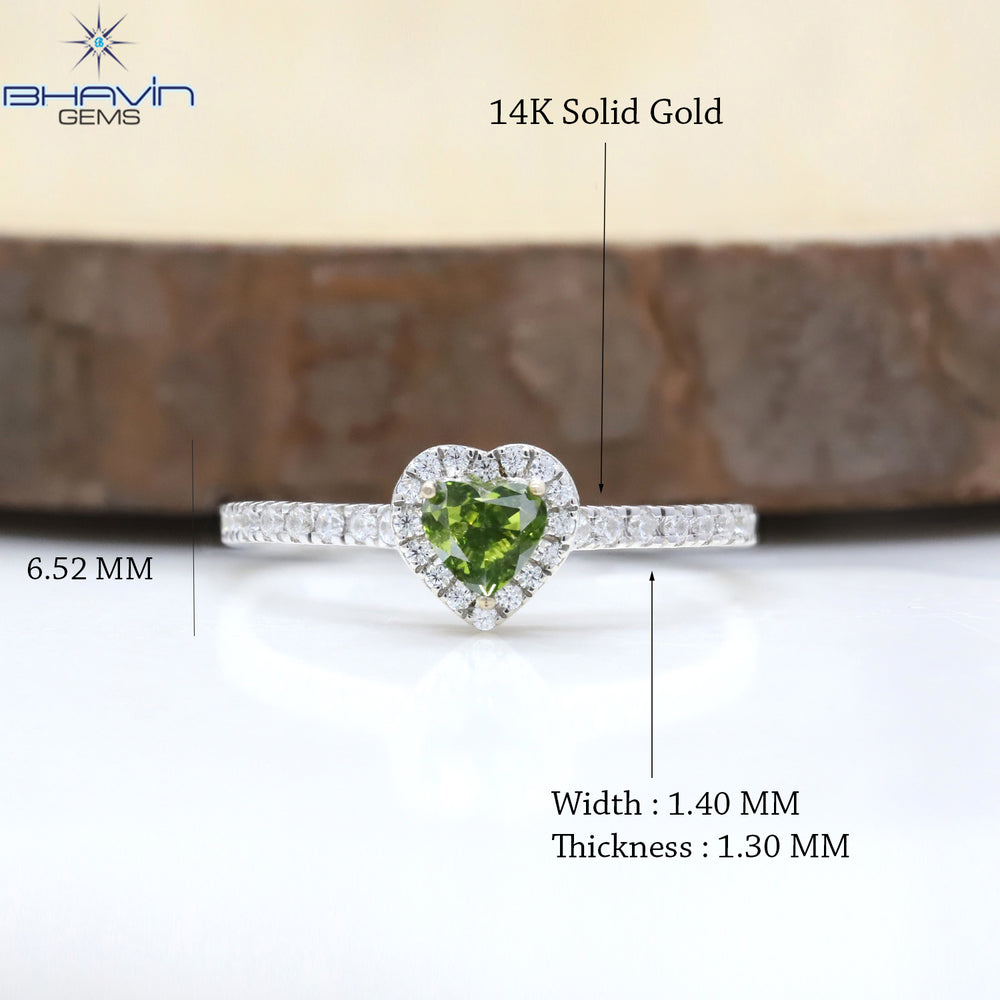 Heart Diamond Natural Diamond Ring Green Color Gold Ring Engagement Ring