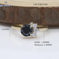 Round Diamond Black Diamond Natural Diamond Ring Gold Ring Engagement Ring