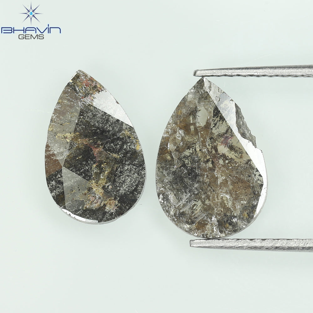 1.75 CT/5 ピース スライス形状 天然ダイヤモンド ソルト アンド ペッパー カラー I3 クラリティ (10.45 MM)