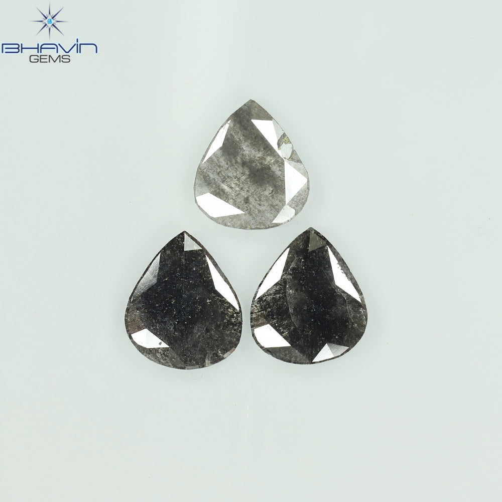 2.02 CT/3 Pcs Slice Shape Natural Diamond Salt And Pepper Color I3 Clarity (9.49 MM)