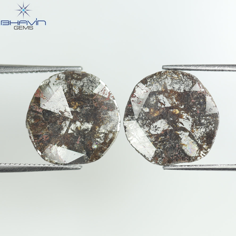 3.07 CT (2 Pcs) Uncut Slice Shape Natural Diamond Brown Color I3 Clarity (11.84 MM)