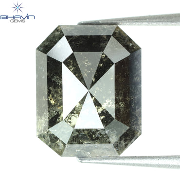 2.71 CT Emerald Shape Natural Diamond Black(Salt And Pepper) Color I3 Clarity (9.16 MM)