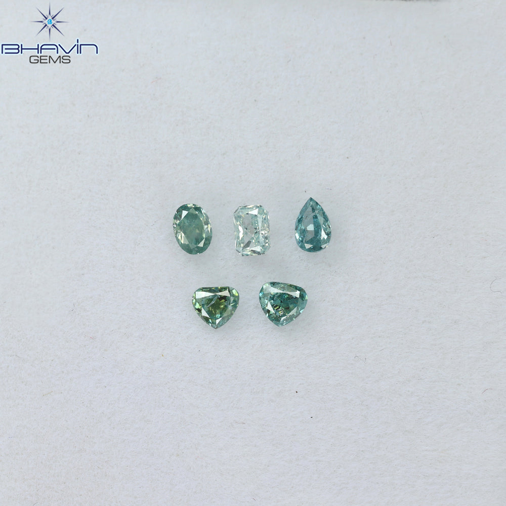 0.50 CT/5 Pcs Mix Shape Natural Diamond Blue Color SI2 Clarity (3.10 MM)