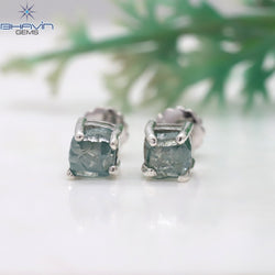 Rough Diamond White Gold Stud Earring Blue Diamond Natural Loose Diamond Earring