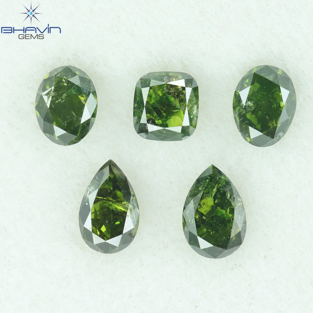 1.22 CT/5 CT Mix Shape Natural Diamond Green Color I1 Clarity (4.65 MM)
