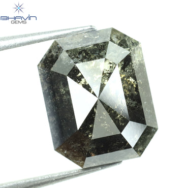 2.71 CT Emerald Shape Natural Diamond Black(Salt And Pepper) Color I3 Clarity (9.16 MM)