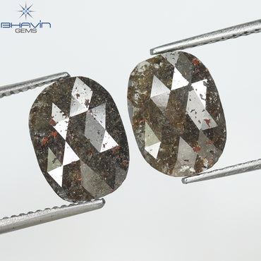 Copy of 1.82 CT/2 Pcs Oval Shape Natural Loose Diamond Brown(Salt And Pepper) Pair Diamond I3 Clarity (9.49 MM)