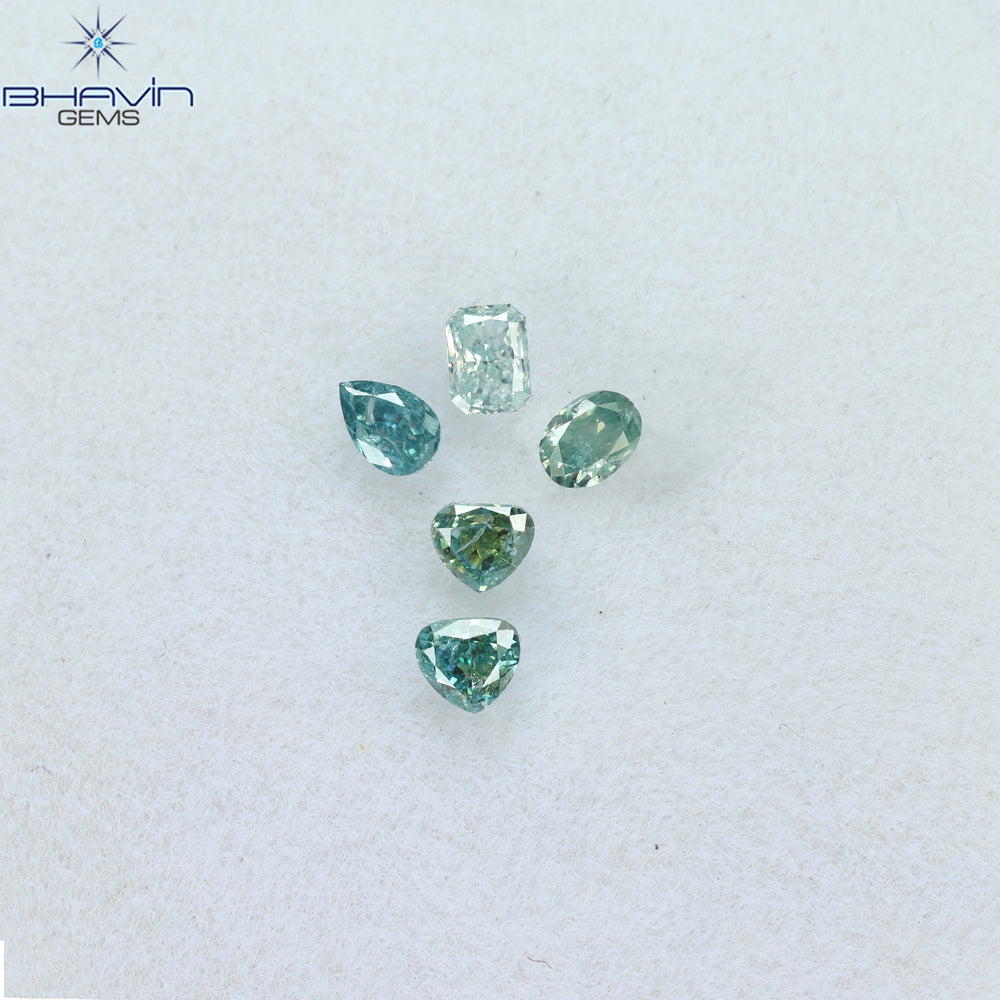 0.50 CT/5 Pcs Mix Shape Natural Diamond Blue Color SI2 Clarity (3.10 MM)