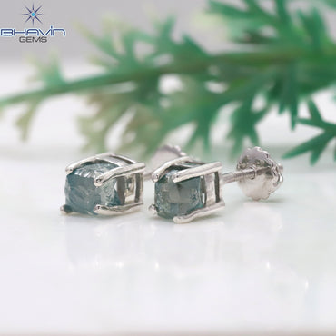 Rough Diamond White Gold Stud Earring Blue Diamond Natural Loose Diamond Earring