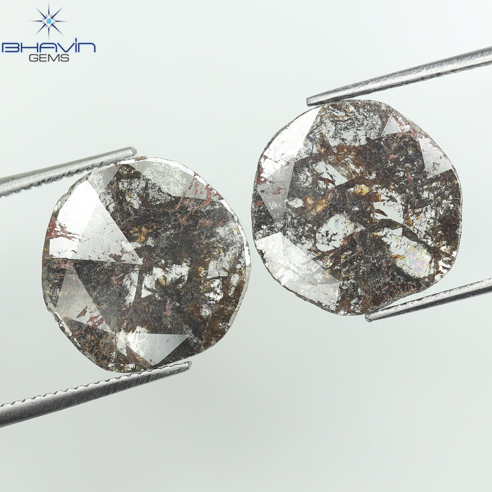 3.07 CT (2 Pcs) Uncut Slice Shape Natural Diamond  Brown  Color I3 Clarity (11.84 MM)