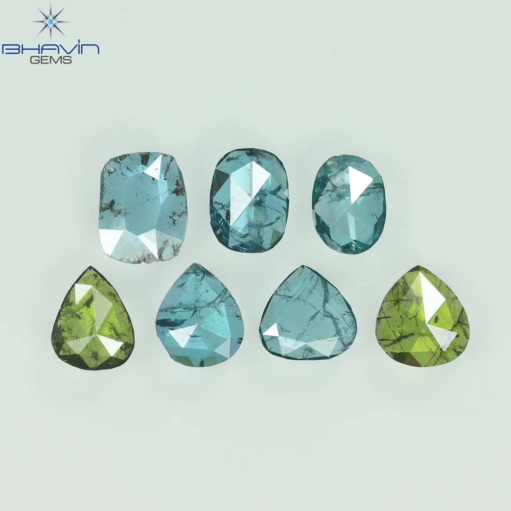 1.67 CT/7 Pcs Slice Shape Natural Diamond Blue Green Color I2 Clarity (5.65 MM)