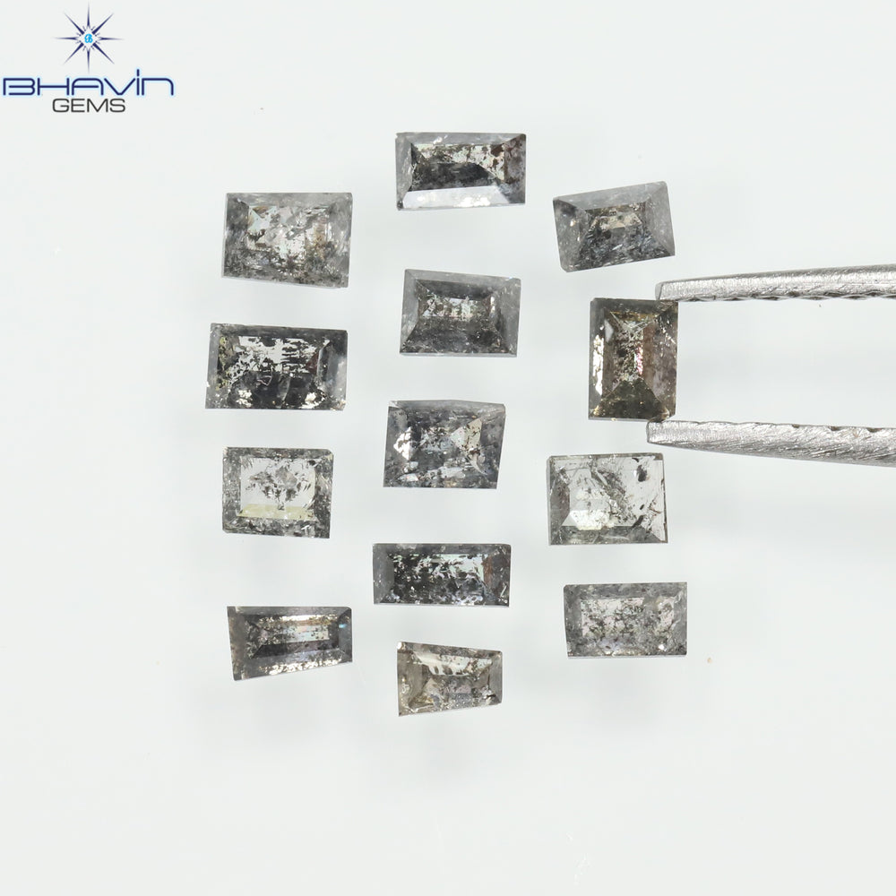 0.83 CT/13 Pcs Square Baguette Shape Natural Diamond Salt And Pepper Color I3 Clarity (3.10 MM)