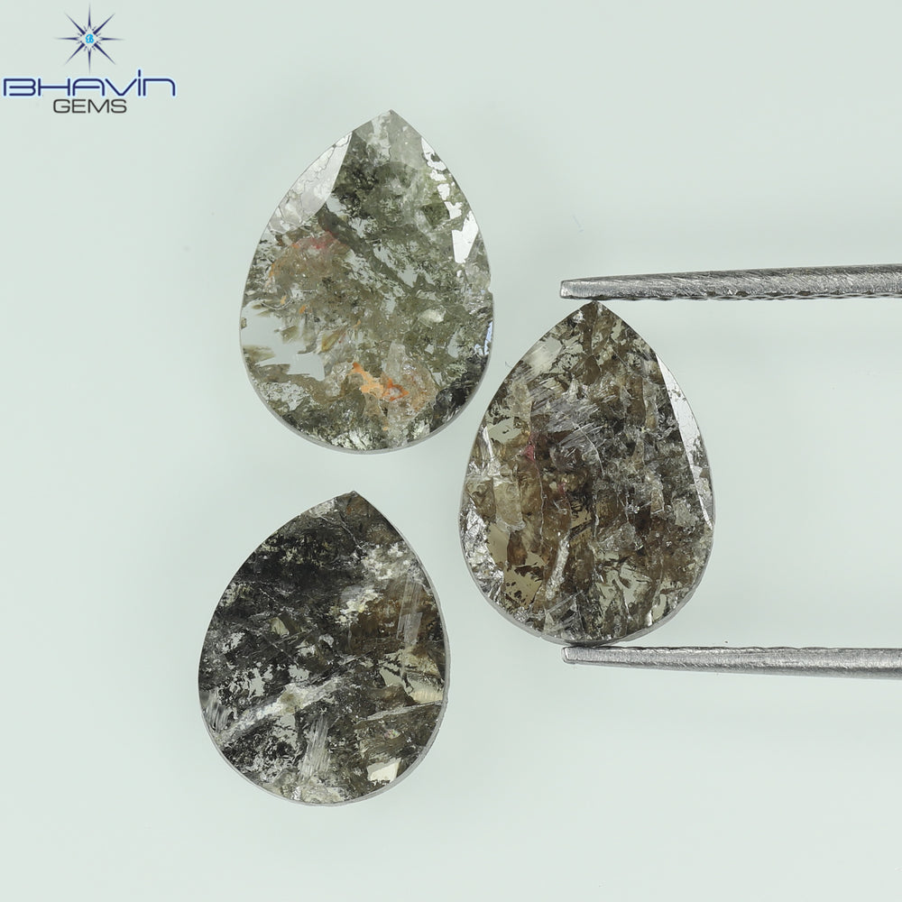 1.75 CT/5 ピース スライス形状 天然ダイヤモンド ソルト アンド ペッパー カラー I3 クラリティ (10.45 MM)