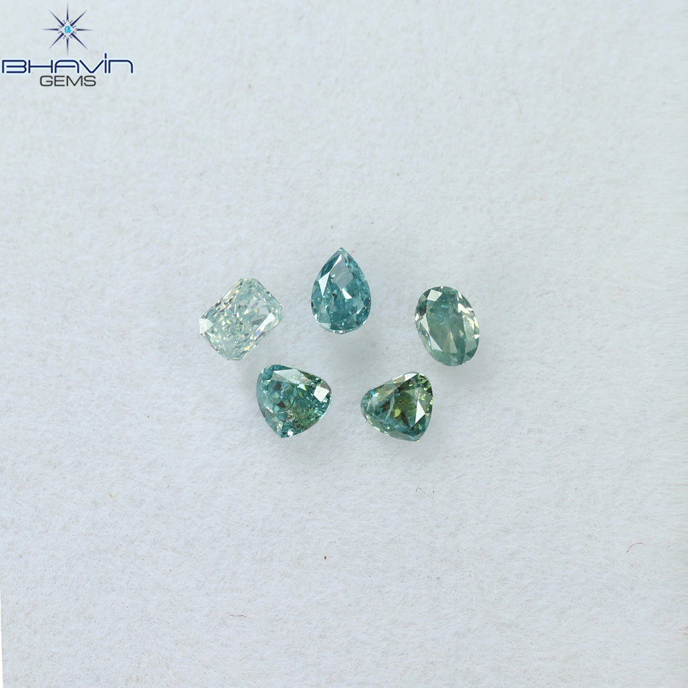 0.50 CT/5 Pcs Mix Shape Natural Diamond Blue Color SI2 Clarity (3.10 MM)