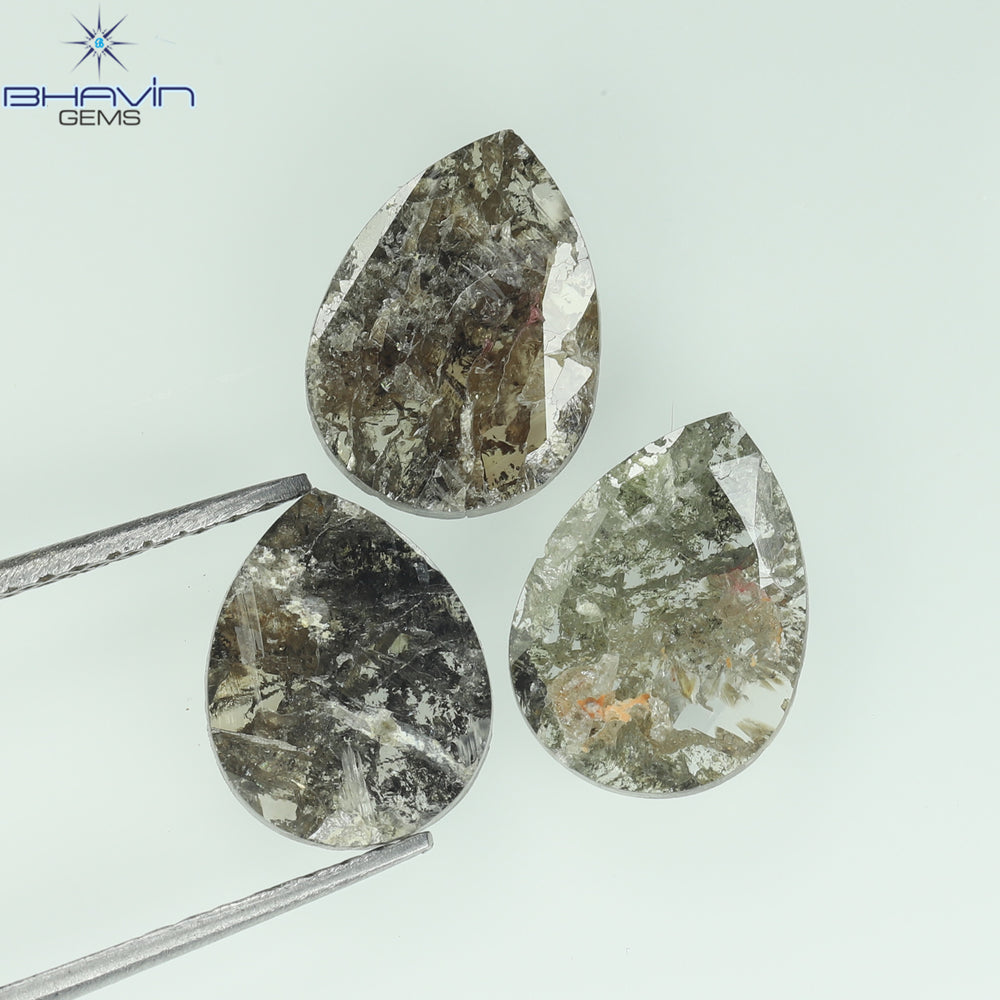 1.75 CT/5 ピース スライス形状 天然ダイヤモンド ソルト アンド ペッパー カラー I3 クラリティ (10.45 MM)