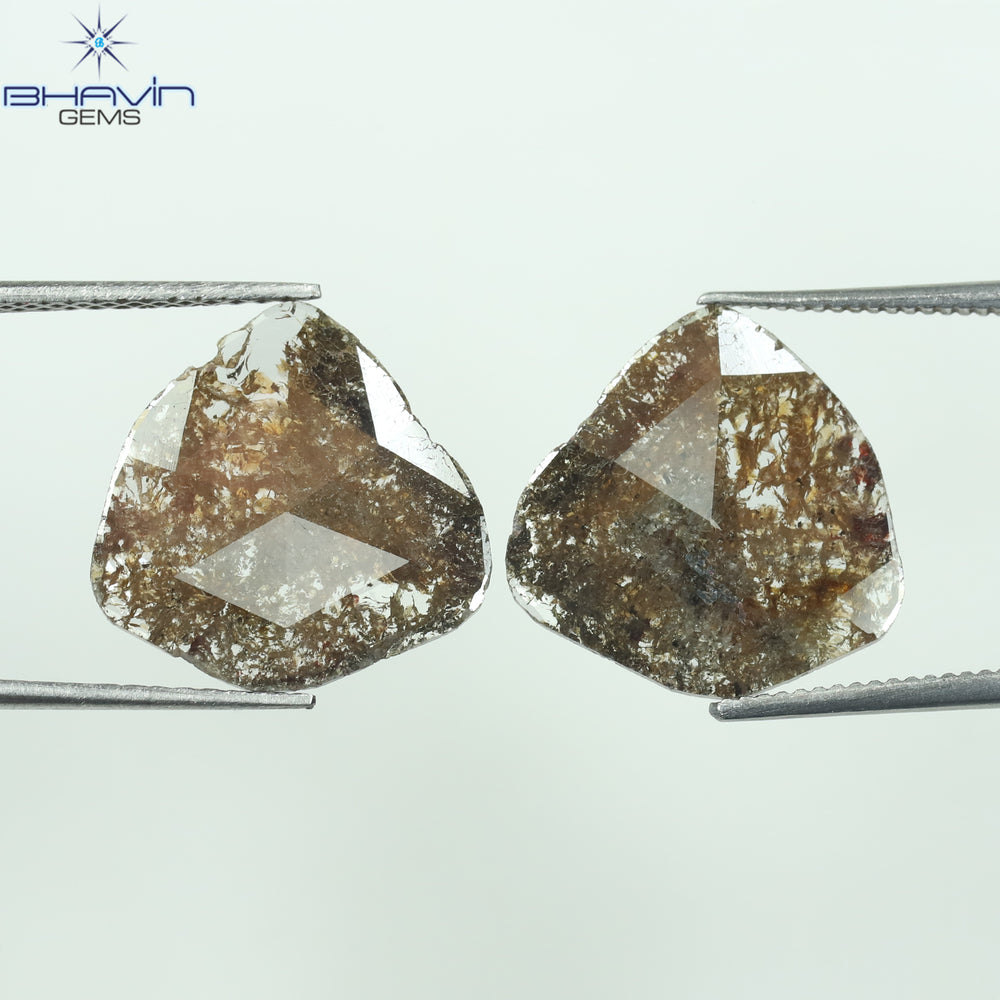 4.03 CT/2PCS Uncut Slice Shape Natural Diamond Brown Color I3 Clarity (13.50 MM)