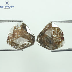 4.03 CT/2PCS Uncut Slice Shape Natural Diamond Brown Color I3 Clarity (13.50 MM)