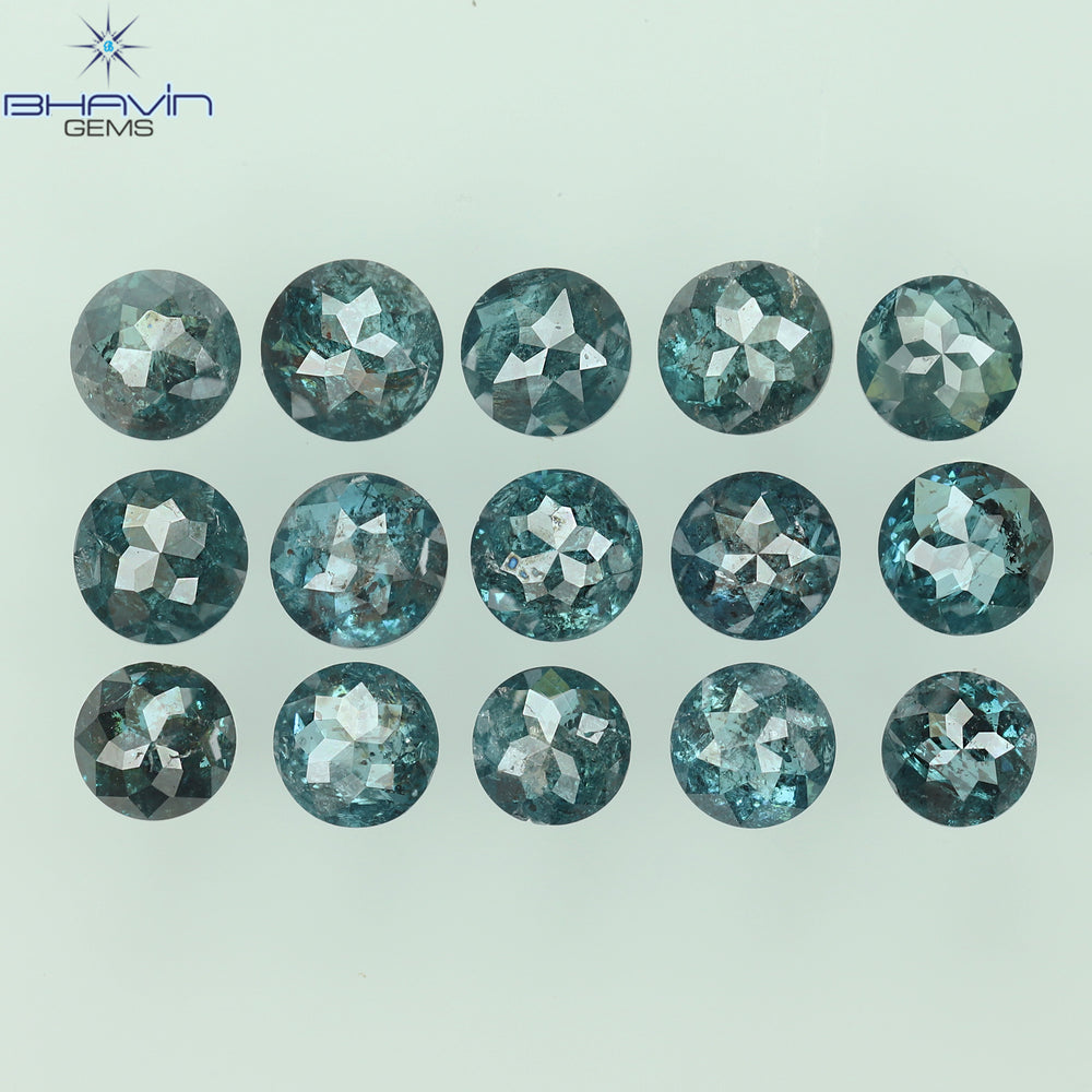 2.38 CT/15 Pcs Enhanced Round Rose Cut Shape Blue Color Natural Loose Diamond I3 Clarity (3.35 MM)