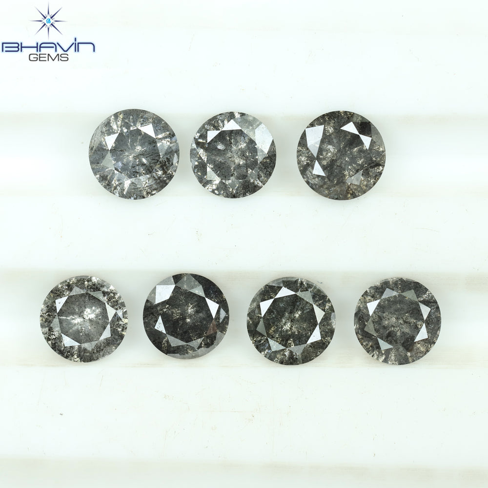 1.00 CT/6 個 ラウンド シェイプ ナチュラル ルース ダイヤモンド ソルト アンド ペッパー カラー I3 クラリティ (3.52 MM)