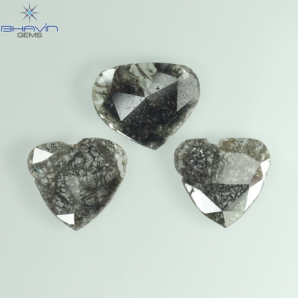 3.48 CT/3 Pcs Slice Shape Natural Diamond Salt And Pepper Color I3 Clarity (9.75 MM)