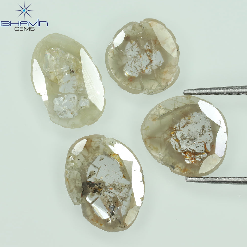 2.53 CT/4 Pcs Slice Shape Natural Loose Diamond Grayish Green Color I3 Clarity (10.48 MM)