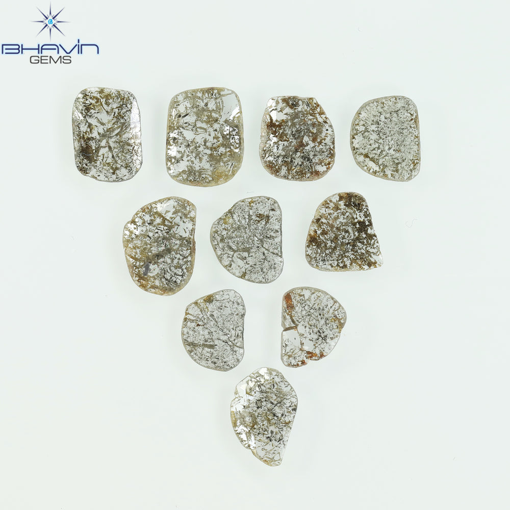 2.57 CT/10 Pcs Slice Shape Natural Diamond Salt And Pepper Color I3 Clarity (6.03 MM)