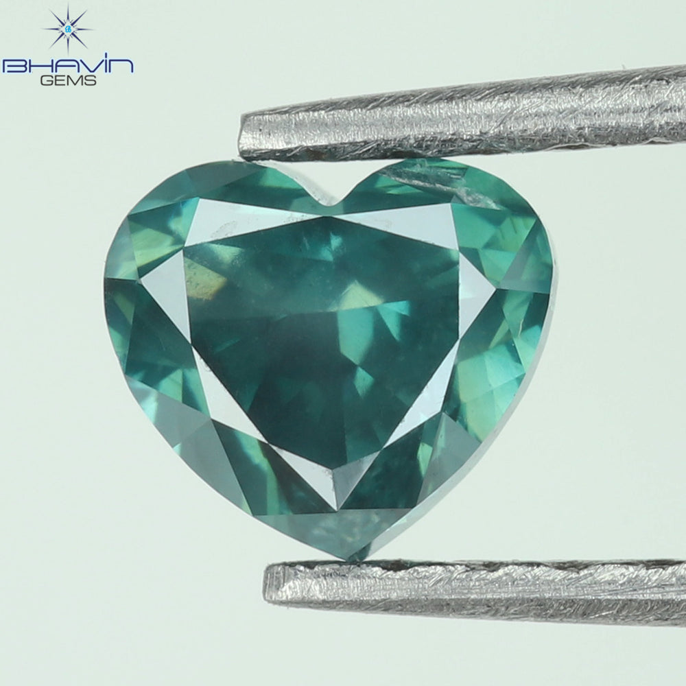 0.49 CT Enhanced Heart Shape Natural Loose Diamond Bluish Green Color SI1 Clarity (4.12 MM)