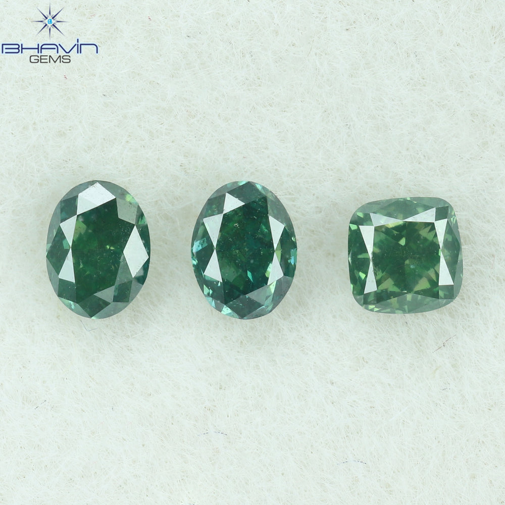 0.39 CT/3 CT Mix Shape Natural Diamond Green Color SI1 Clarity (3.33 MM)