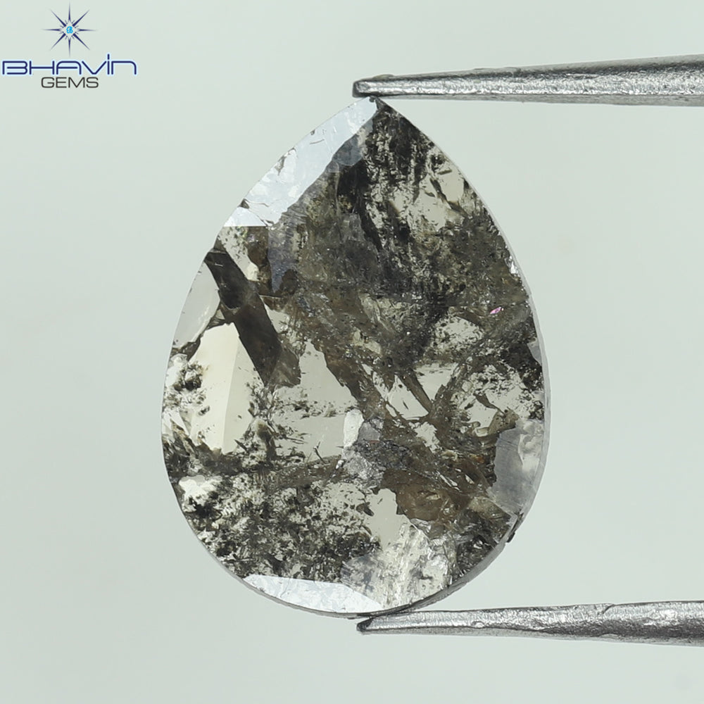 1.06 CT Pear Slice Shape Natural Diamond Salt And Pepper Color I3 Clarity (10.94 MM)