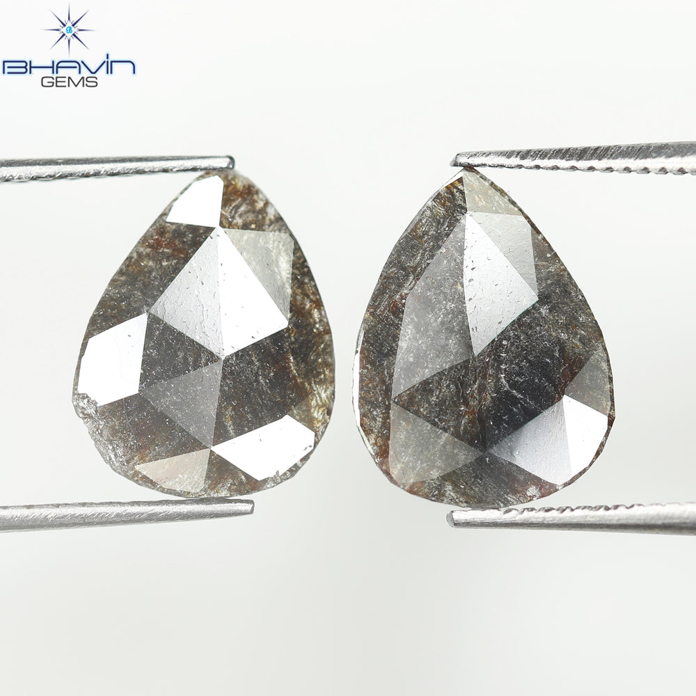 1.84 CT/2 Pcs Slice Shape Natural Diamond Salt And Pepper Color I3 Clarity (11.48 MM)