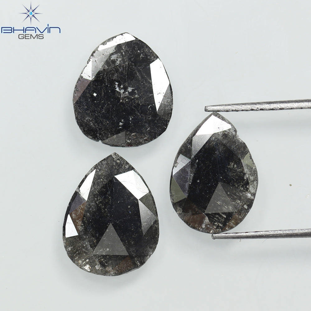 3.41 CT/3 Pcs Slice Shape Natural Diamond Salt And Pepper Color I3 Clarity (11.13 MM)