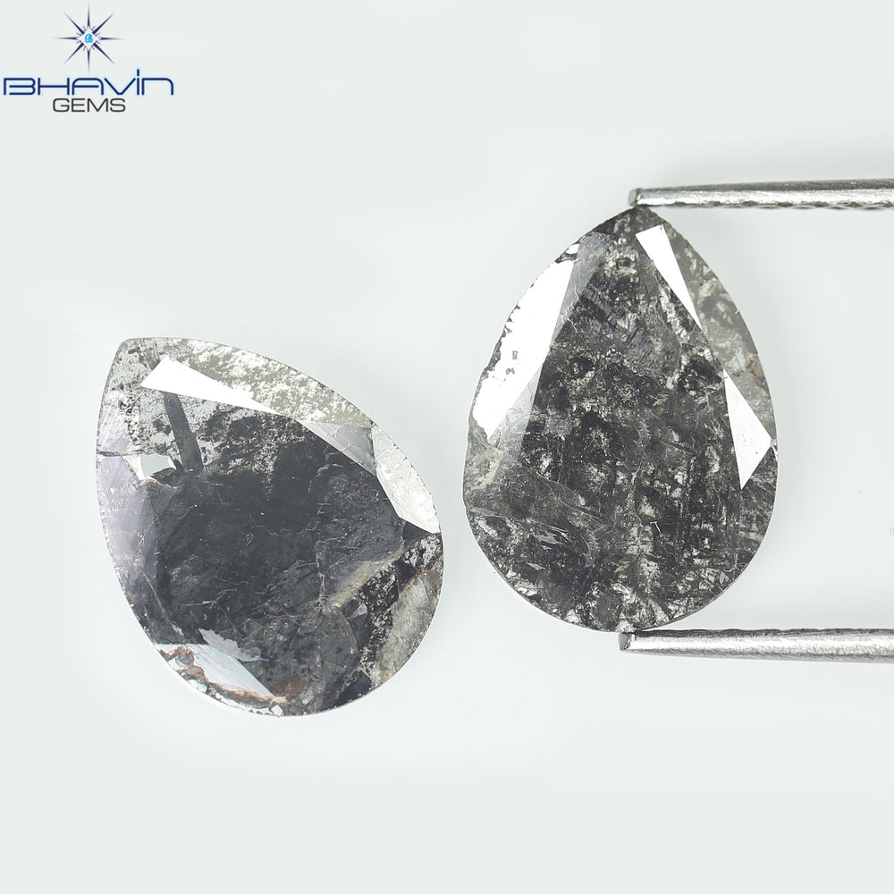 2.04 CT/2 Pcs Slice Shape Natural Diamond Salt And Pepper Color I3 Clarity (11.07 MM)