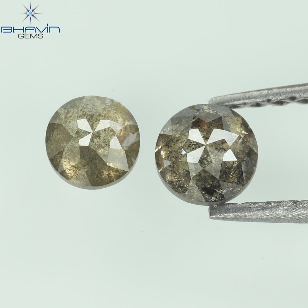 0.55 CT/2 Pcs Round Rose Cut Shape Natural Loose Diamond Salt And Pepper Color I3 Clarity (3.88 MM)