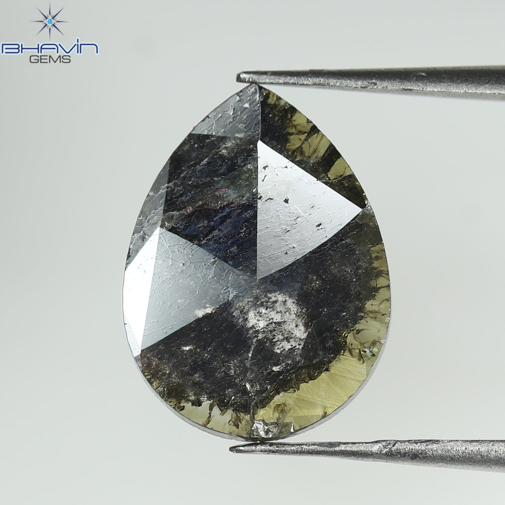 1.41 CT Pear Slice Shape Natural Diamond Brown-Green Color I3 Clarity (11.95 MM)