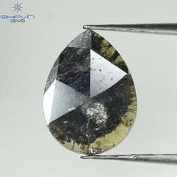 1.41 CT Pear Slice Shape Natural Diamond Brown-Green Color I3 Clarity (11.95 MM)