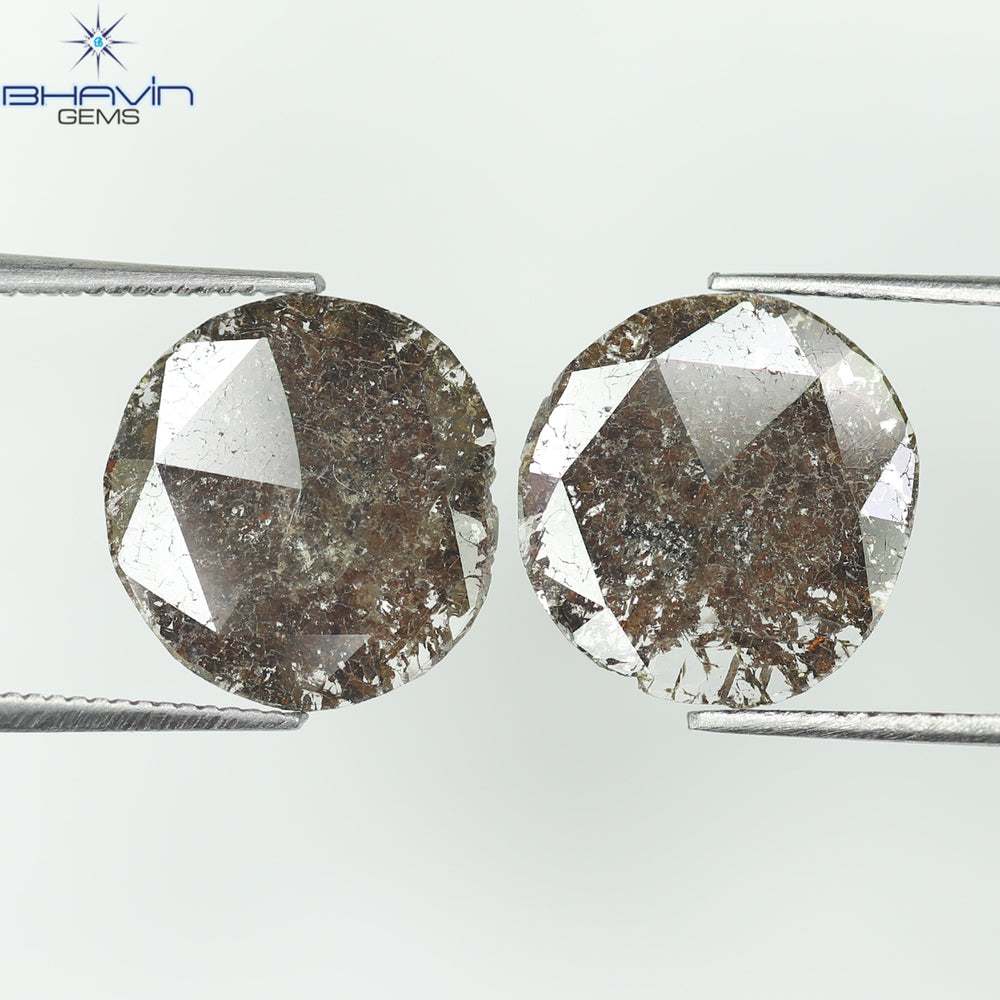 3.07 CT (2 Pcs) Uncut Slice Shape Natural Diamond Brown Color I3 Clarity (11.59 MM)