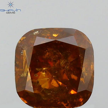 0.79 CT Cushion Shape Natural Diamond Brown Orange Color I2 Clarity (5.35 MM)