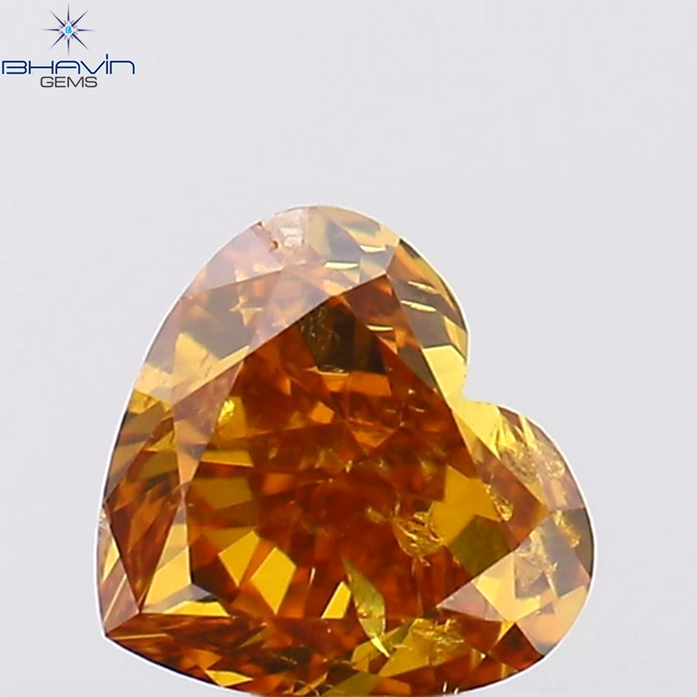 0.57 CT Heart Shape Natural Diamond Orange Color SI1 Clarity (5.22 MM)