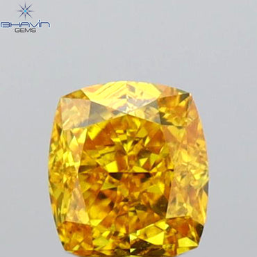 GIA Certified 0.25 CT Cushion Diamond Orange Yellow Color Natural Diamond SI1 Clarity (3.73 MM)