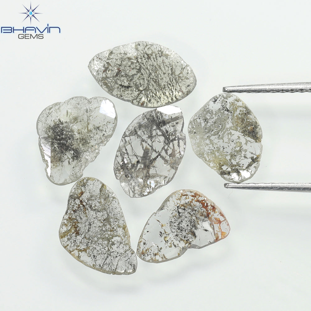 2.68 CT/6 Pcs Slice Shape Natural Diamond Salt And Pepper Color I3 Clarity (10.12 MM)