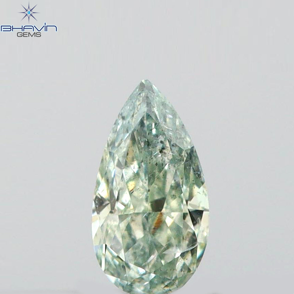0.10 CT Pear Shape Natural Diamond Bluish Green Color SI1 Clarity (4.00 MM)