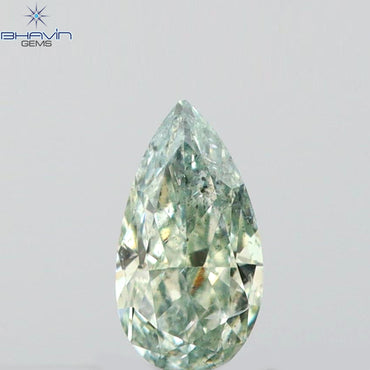 0.10 CT Pear Shape Natural Diamond Bluish Green Color SI1 Clarity (4.00 MM)