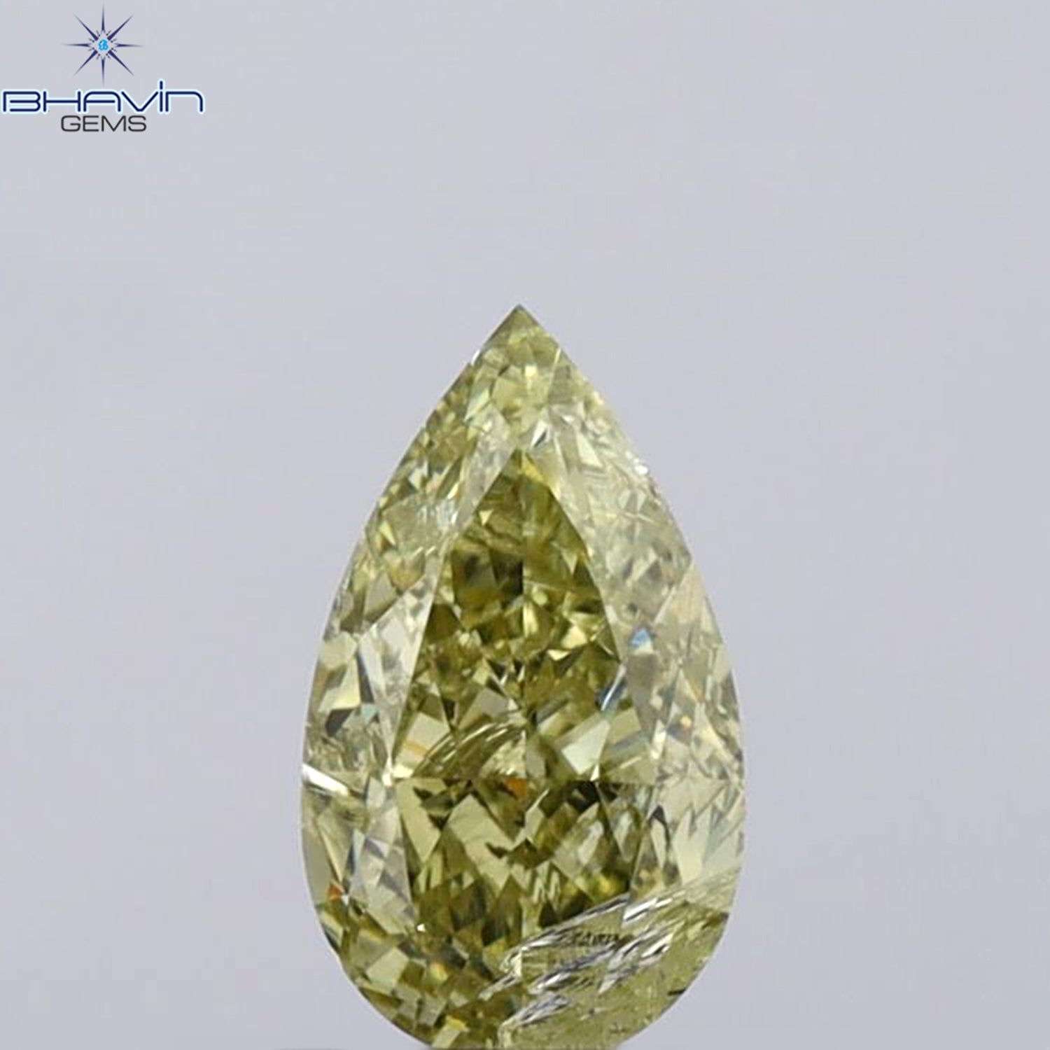 1.00 CT Pear Shape Natural Diamond Green Yellow Color SI2 Clarity (8.17 MM)