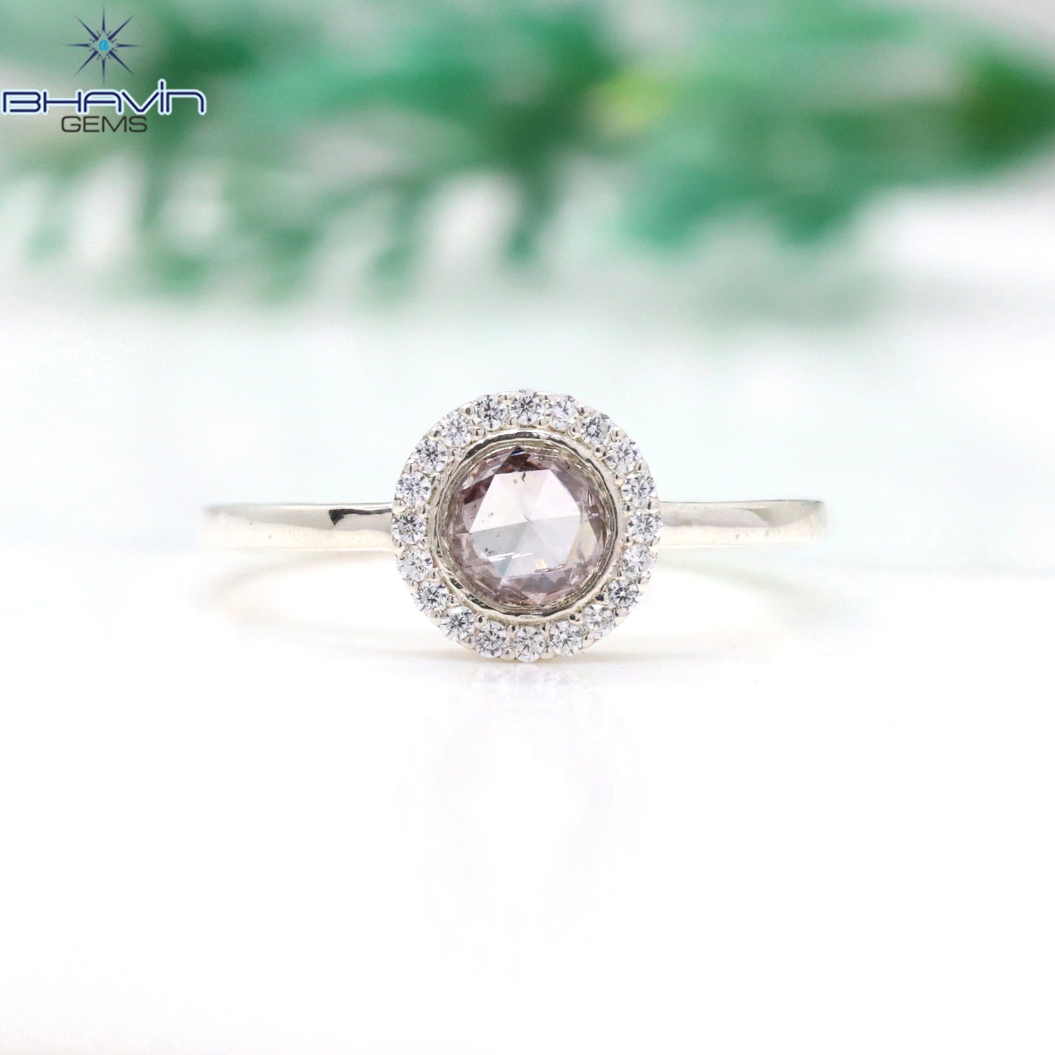 Round Rose Cut Diamond Natural Diamond Ring Pink Color Gold Ring Engagement Ring